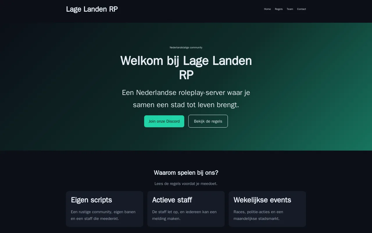 Het ontwerp Gamecommunity, ingevuld met voorbeeldtekst