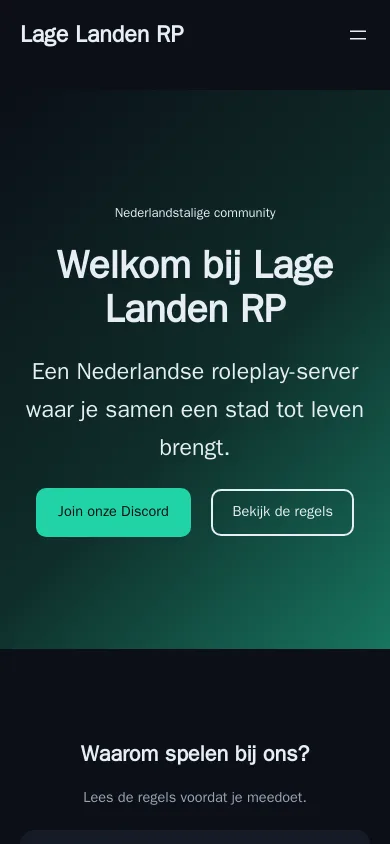 Voorbeeldsite met het ontwerp Gamecommunity op een telefoon